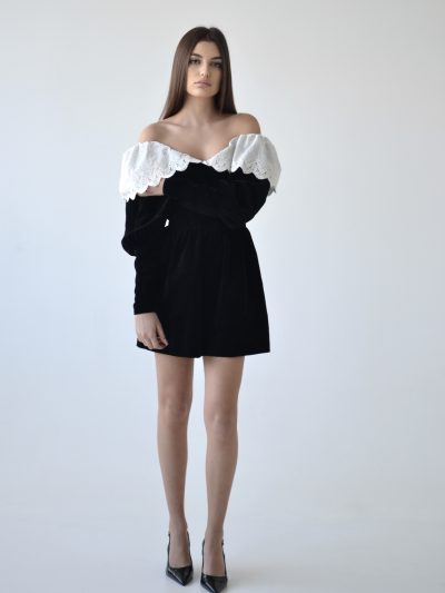 Off-Shoulder Lace Trim Mini Dress
