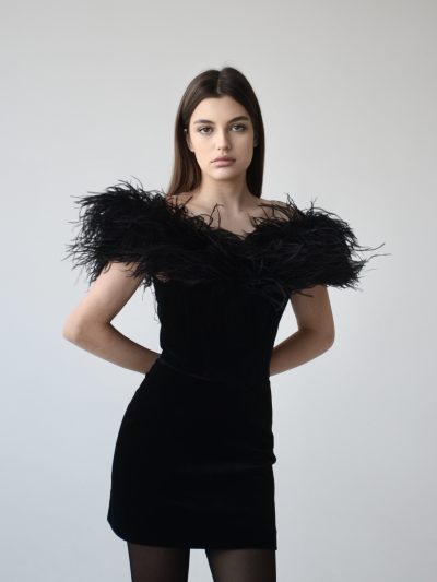 Feather Off-Shoulder Mini Dress